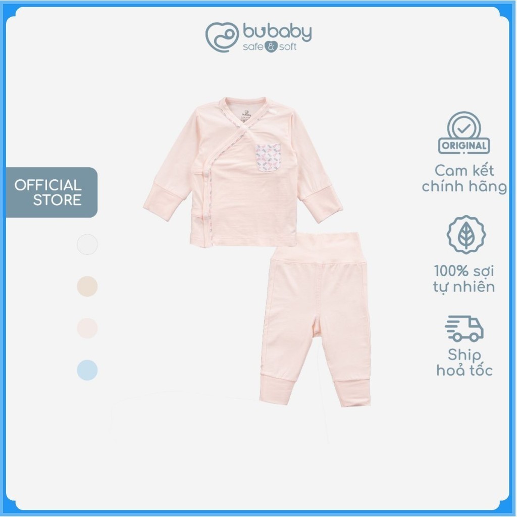 Bộ dài tay cài chéo cho bé sơ sinh vải sợi tre mểm mại - Bambus BBB110803 | Quần áo BuBaby chính hãng