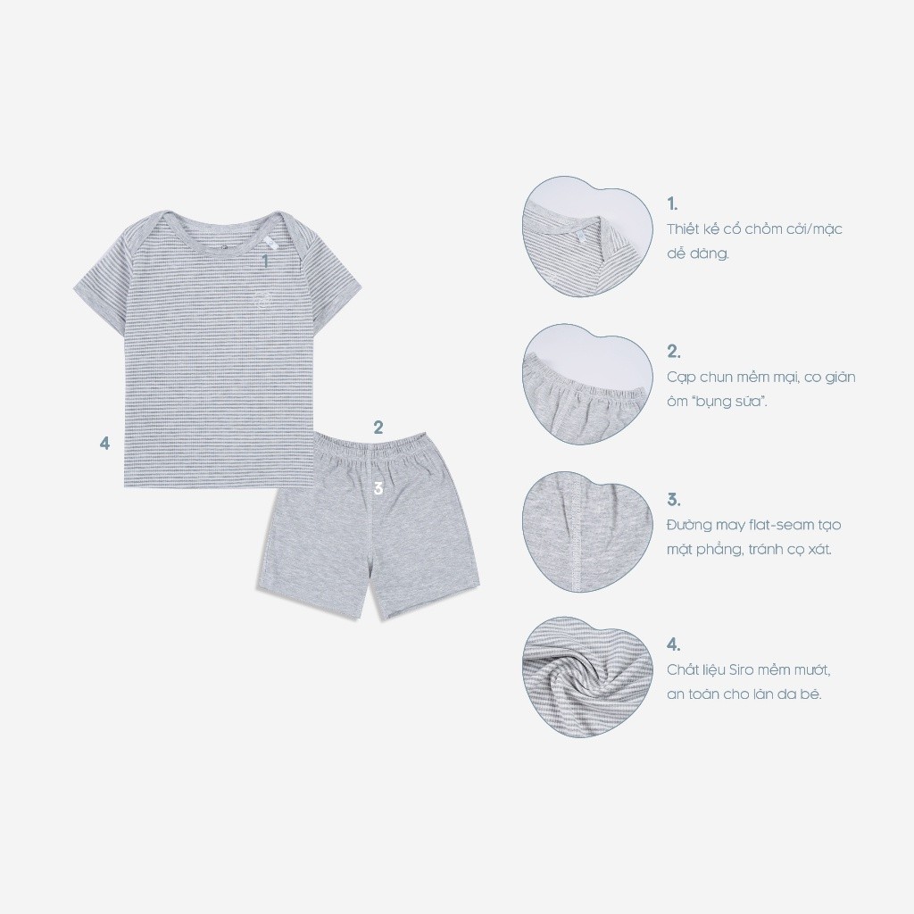 (3M-12M) Bộ quần áo ngắn tay cổ chồm Joyful - Bu baby sơ sinh - Quần áo Bu Baby Siro BSR130500