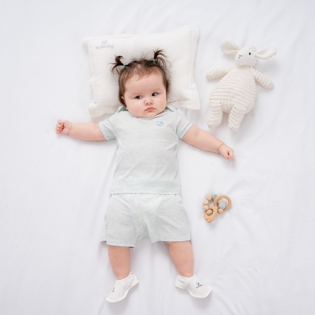 (3M-12M) Bộ quần áo ngắn tay cổ chồm Joyful - Bu baby sơ sinh - Quần áo Bu Baby Siro BSR130500