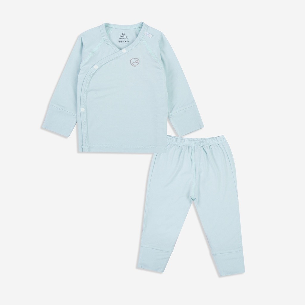 (NB-Blue) Bộ quần áo dài tay cài chéo, bao tay chân lật Twinkle - Bambus BBB110800 - Quần áo BuBaby -Bubaby sơ sinh