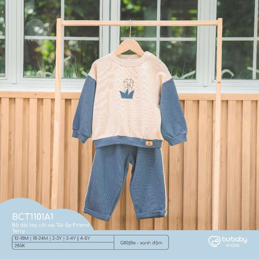 (1Y-5Y) Bộ dài tay cài vai chất nỉ ấm áp - Bộ quần áo mùa đông Bubaby - Bubaby bé trai – Bubaby bé gái – Quần áo Bubaby