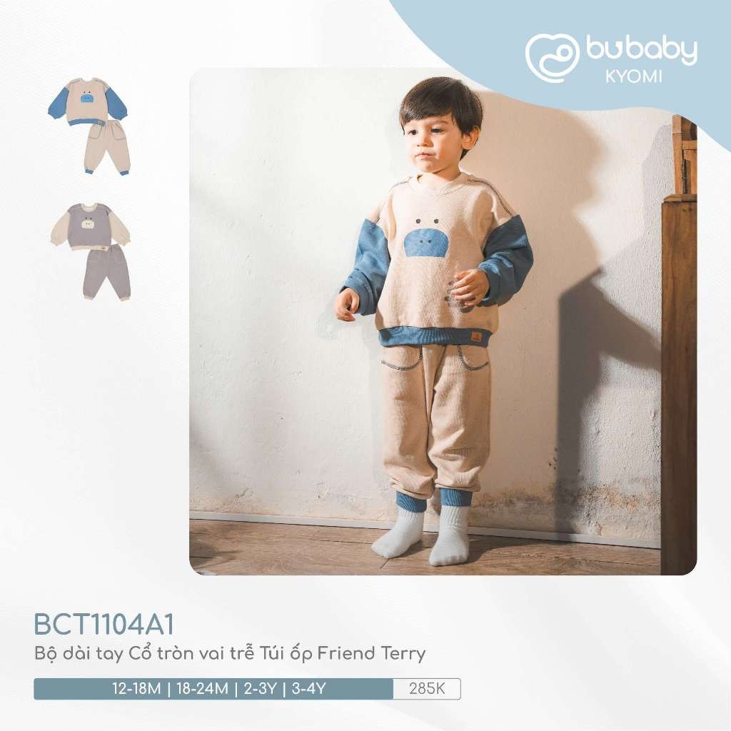 (1Y-5Y) Bộ dài tay cài vai chất nỉ ấm áp - Bộ quần áo mùa đông Bubaby - Bubaby bé trai – Bubaby bé gái – Quần áo Bubaby