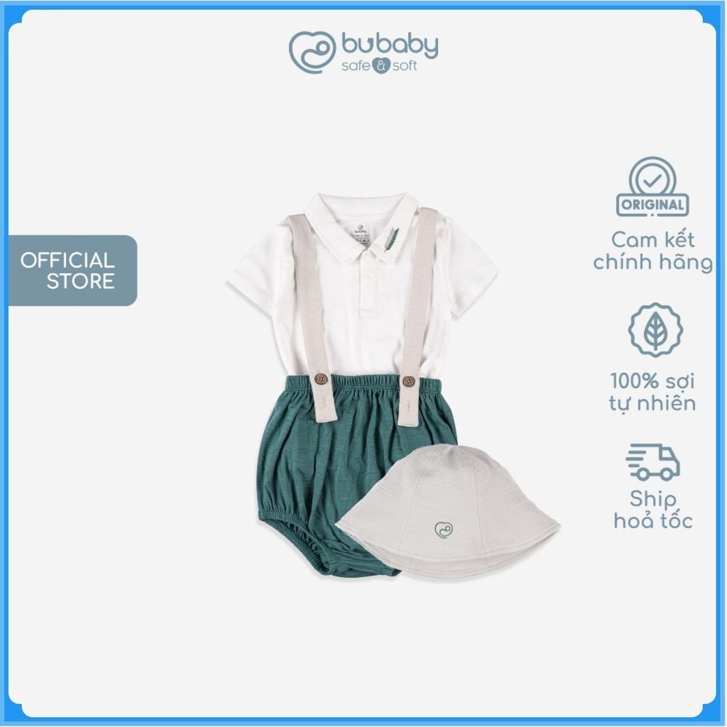 Set Quần yếm kèm áo ngắn tay và mũ bé trai Mimo cho bé từ 6 đến 24 tháng- GMC603201 | Quần áo BuBaby chính hãng