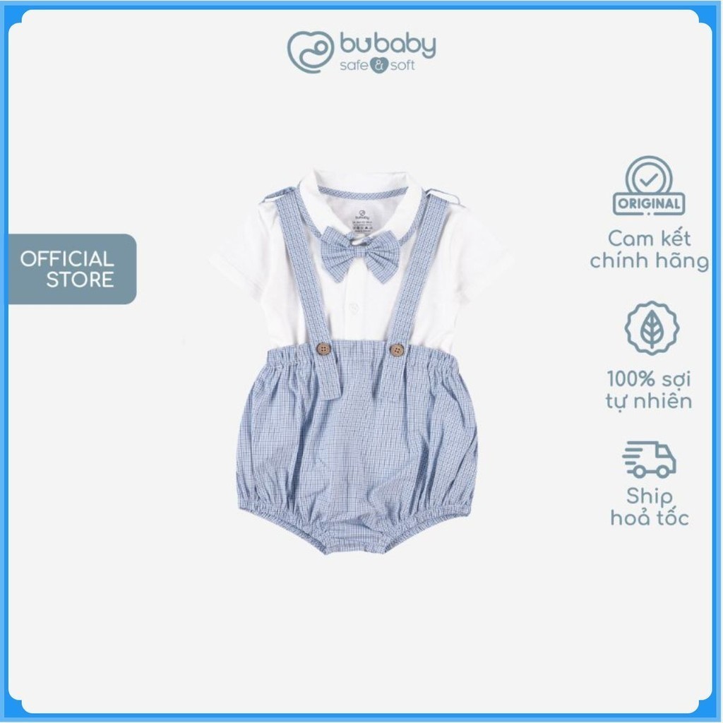 Set quần yếm kèm áo ngắn tay bé trai kè nơ cổ cho bé từ 6 tháng đến 2 tuổi - BCT6332NC | Quần áo BuBaby chính hãng