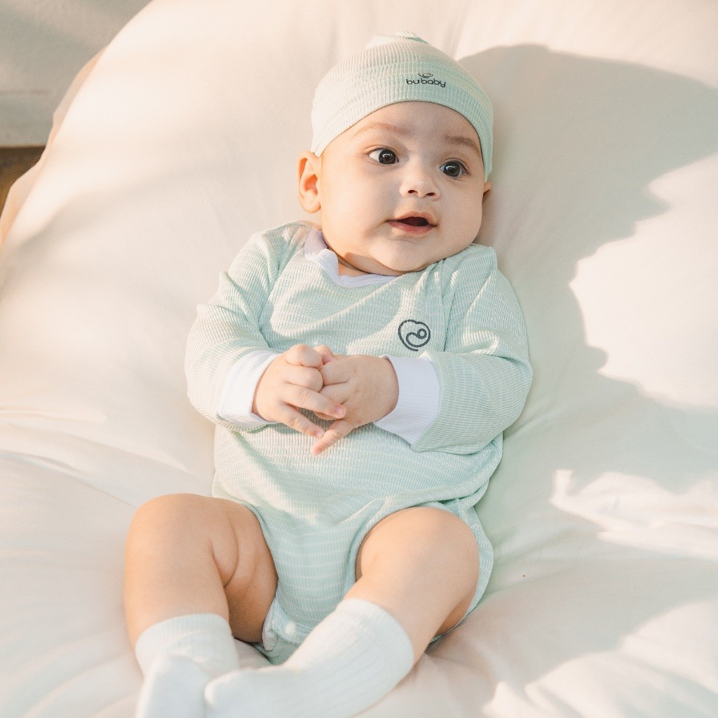 (1M-12M) Bộ đồ liền thân dài tay cài vai BSR2101ST  Siro Stripy cho bé sơ sinh -	Bubaby sơ sinh – Quần áo Bubaby