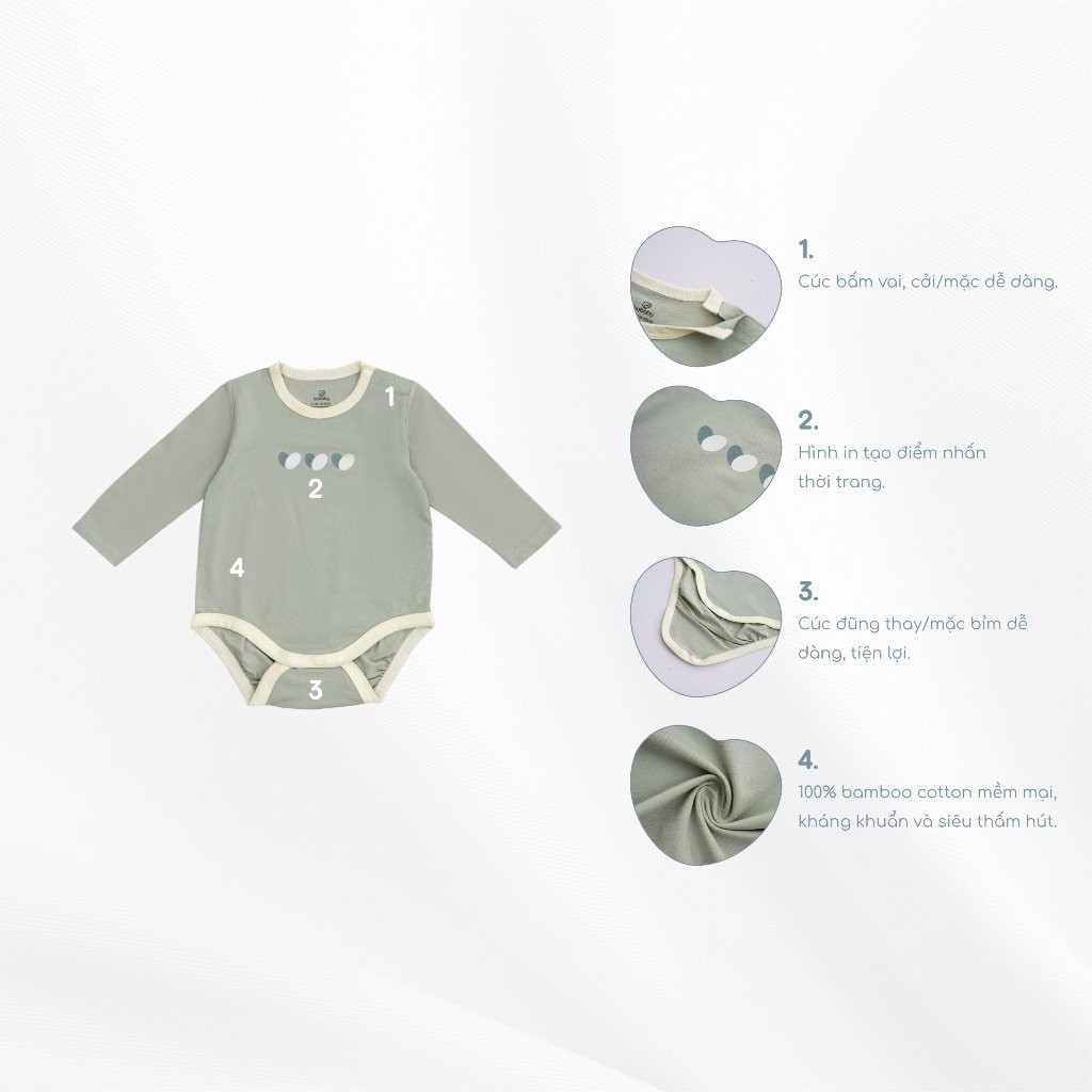 (1-12M) Bubaby Body chip dài tay cài vai Gloute BBC210103 - Bubaby sơ sinh