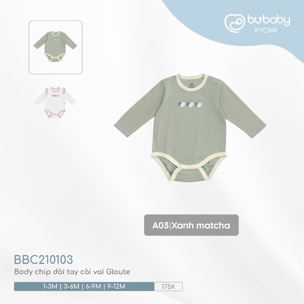 (1-12M) Bubaby Body chip dài tay cài vai Gloute BBC210103 - Bubaby sơ sinh