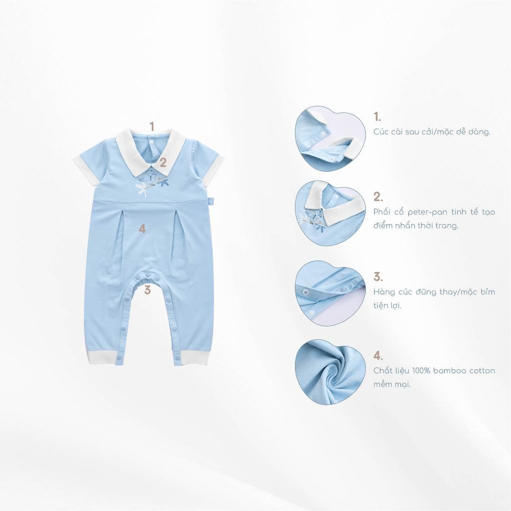 (0-12M) Bộ đồ liền thân ngắn tay cổ Peterpan Kyomi cho bé  - BBC230301 | Quần áo BuBaby chính hãng
