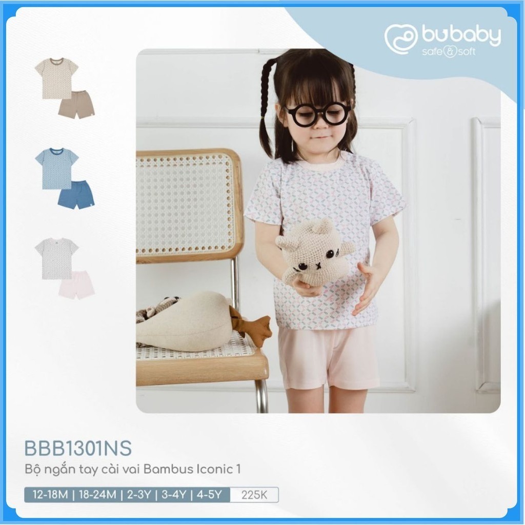 (12M-18M) Bộ ngắn tay cài vai cho bé BBB1301NS - Bu baby bé gái -  Quần áo BuBaby