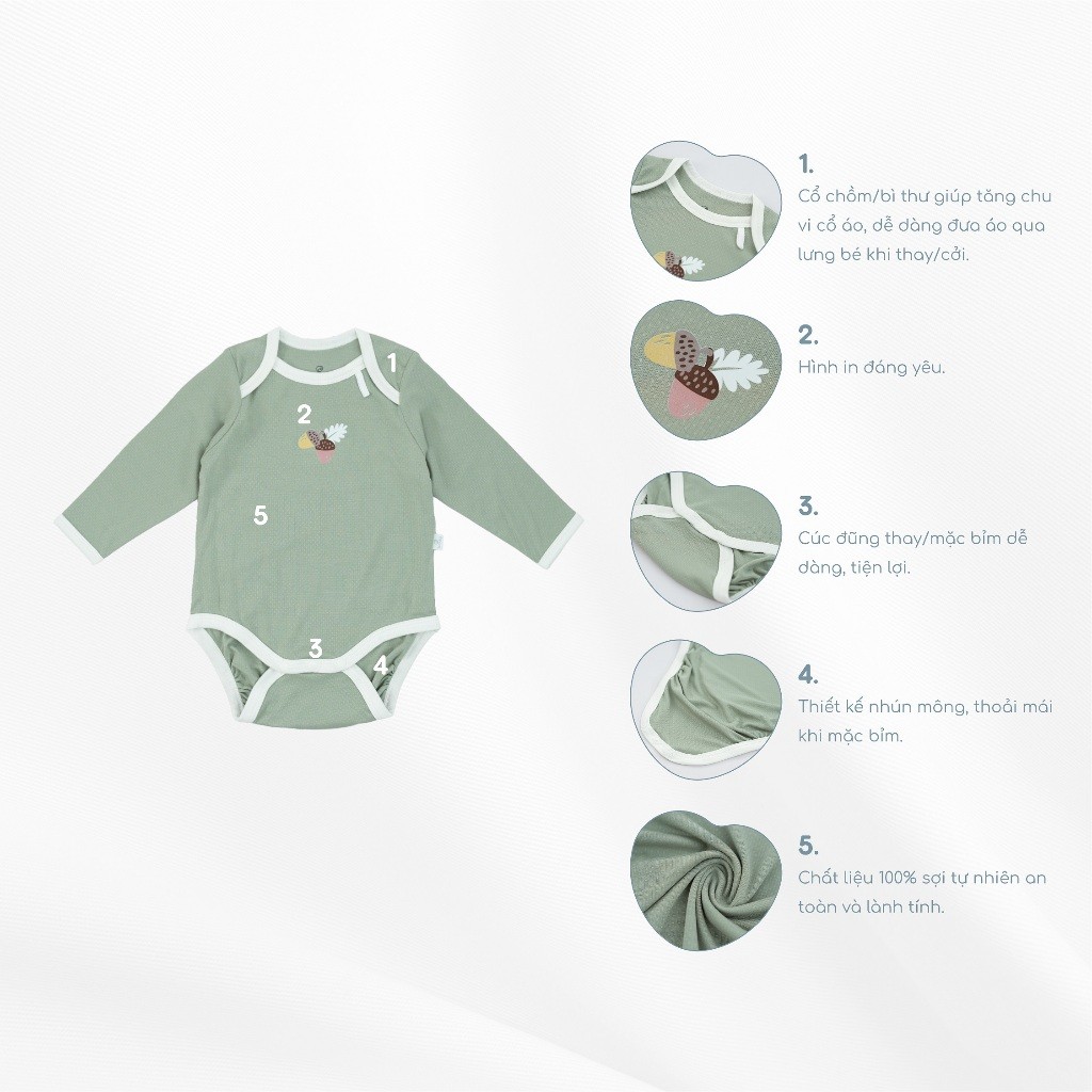 (1M-12M) Bộ đồ liền thân dài tay cổ chồm BSR210500 Siro cho bé sơ sinh -	Bubaby sơ sinh – Quần áo Bubaby