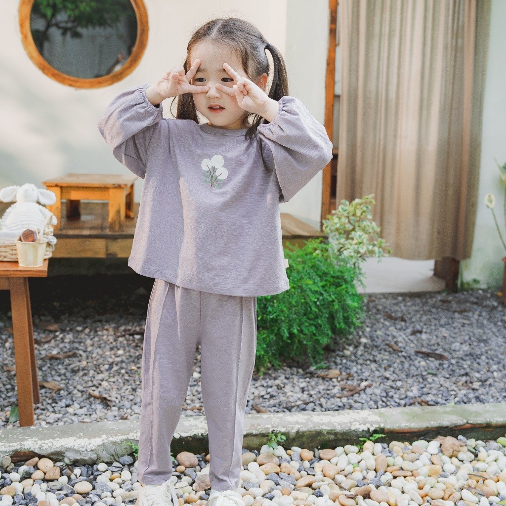 (12M-5Y) Bộ dài tay cổ tròn BCT110406 Cotton Slub Mimo cho bé trai, bé gái - Pure Cotton | Quần áo BU Baby chính hãng