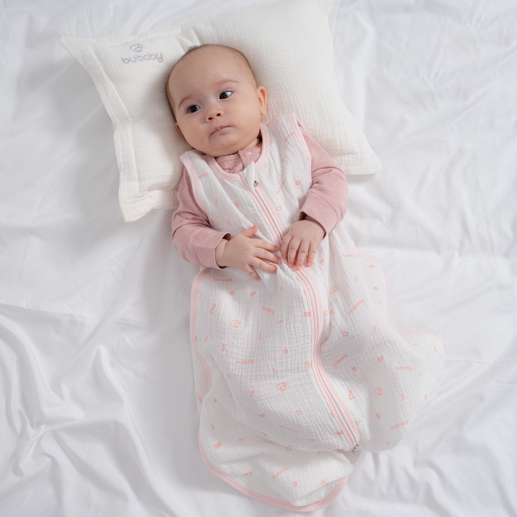 Túi ngủ cho bé sơ sinh, túi ngủ khoá giữa size 0-12M chất liệu muslin cao cấp BuBaby AMU451100