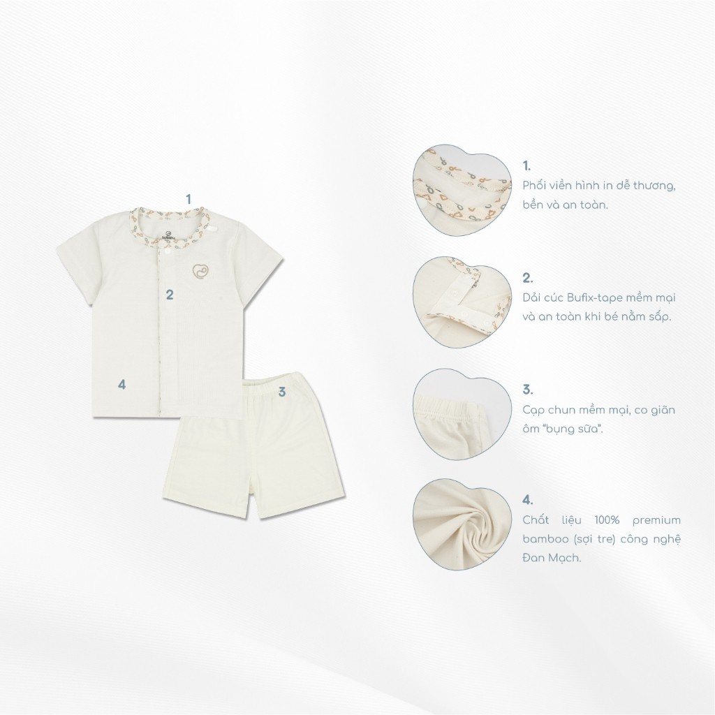 (1-3M-Blue) Bộ ngắn tay cài giữa Iconic co giãn thoải mái thuận tiện cho bé yêu BuBaby BBB1302NS | Quần áo BuBaby