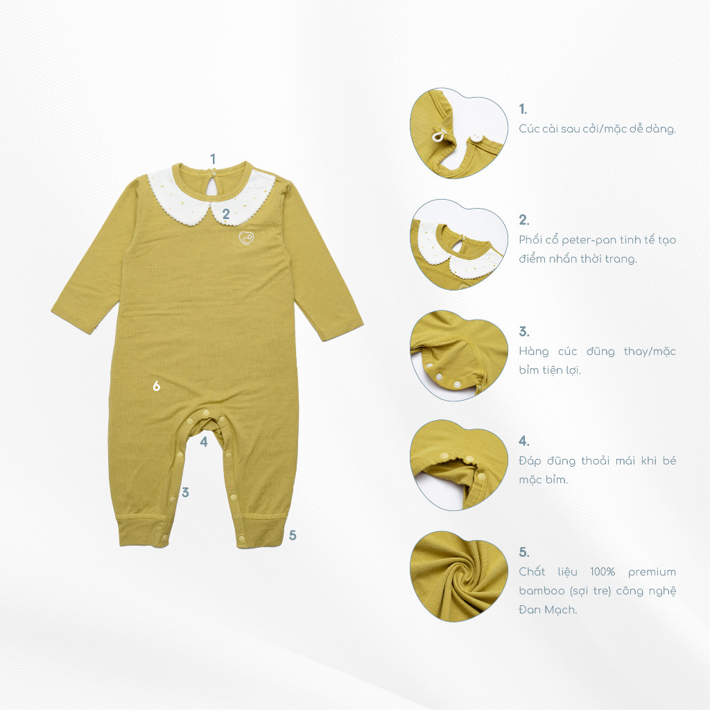 (0-12M) Body dài tay cài sau BBB211000 Glory BuBaby cho bé chất liệu sợi tre - Bambus - Bubaby sơ sinh