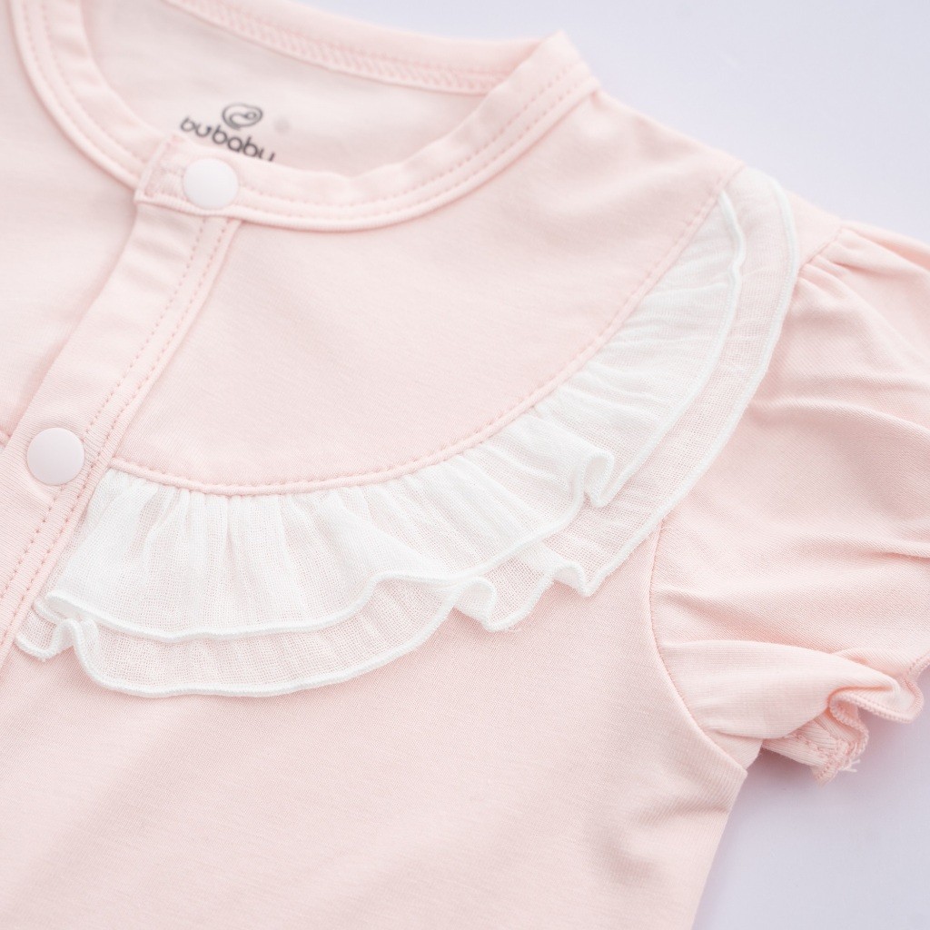 (1-9M-Nâu sữa) Bộ đồ liền thân ngắn tay cài giữa Bèo ngực cho bé gái - BU Signature BBC2302BN - Bubaby sơ sinh