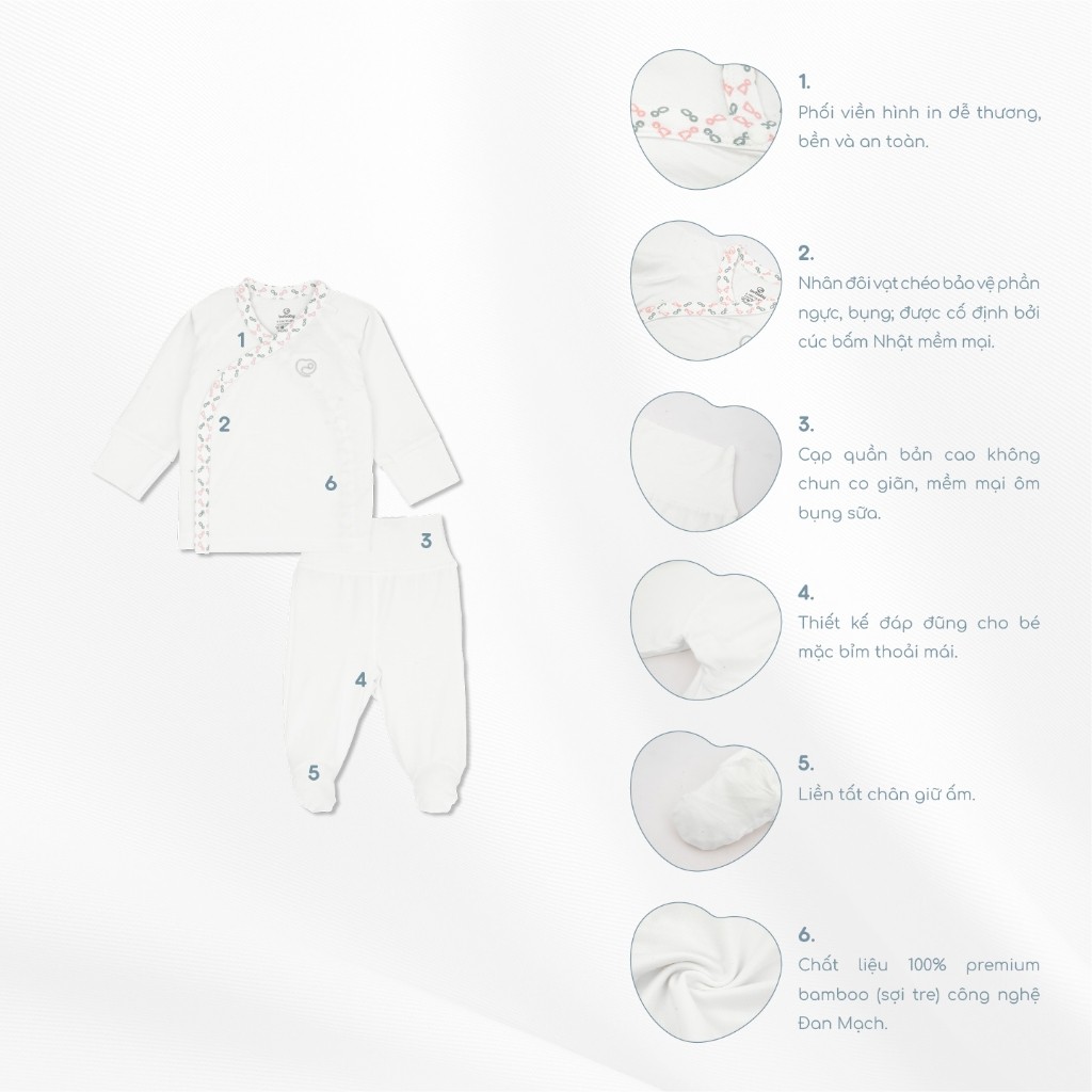 (NB - Blue) Bộ dài tay cài chéo Iconic sợi tre co giãn thoải mái thuận tiện cho bé BuBaby BBB1108NS - Quần áo BuBaby