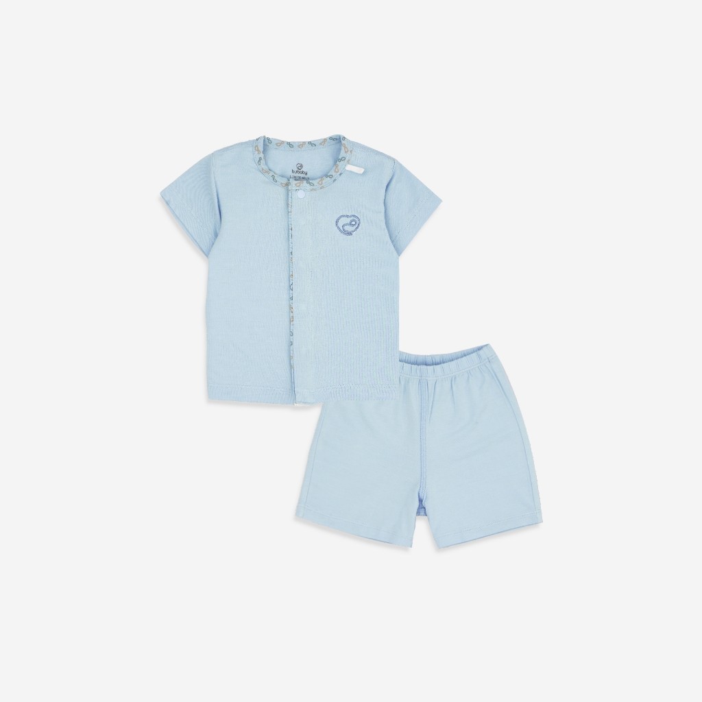(1-3M-Blue) Bộ ngắn tay cài giữa Iconic co giãn thoải mái thuận tiện cho bé yêu BuBaby BBB1302NS | Quần áo BuBaby