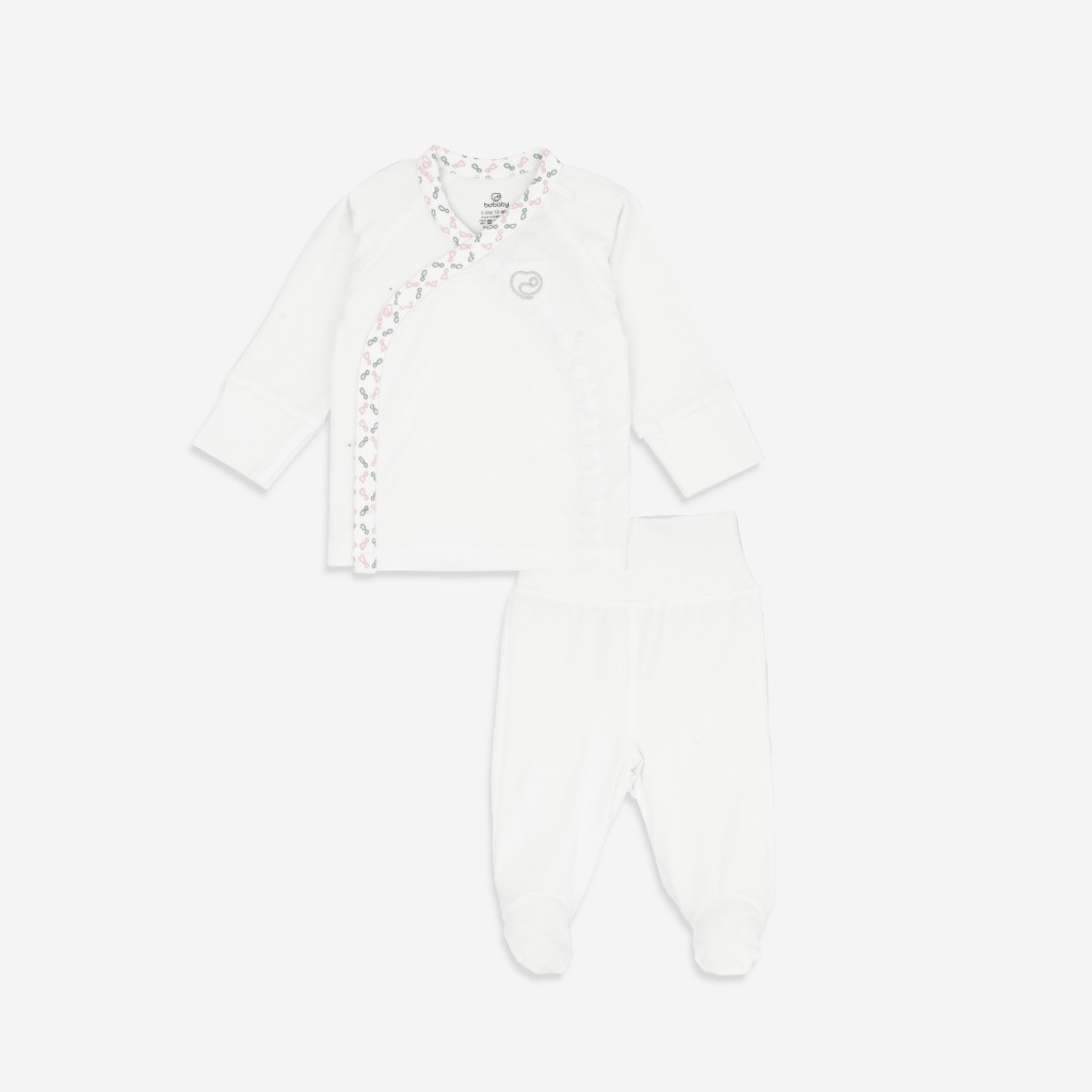 (NB - Blue) Bộ dài tay cài chéo Iconic sợi tre co giãn thoải mái thuận tiện cho bé BuBaby BBB1108NS - Quần áo BuBaby