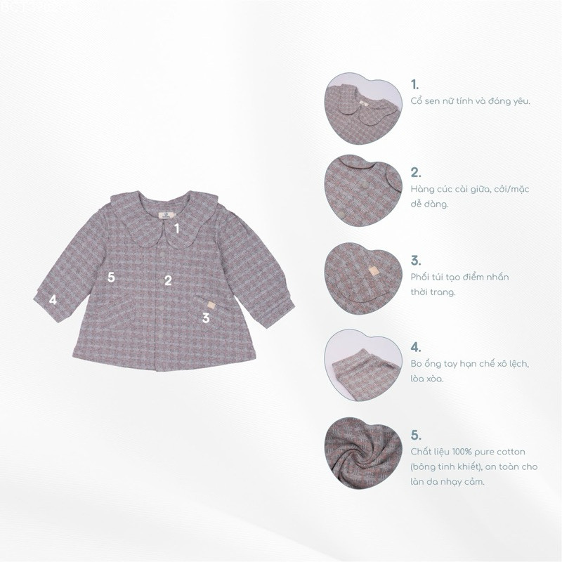 (6M-4Y) Bubaby áo khoác 2 lớp cho bé gái - Bu baby bé gái - Áo khoác mùa đông Bubaby