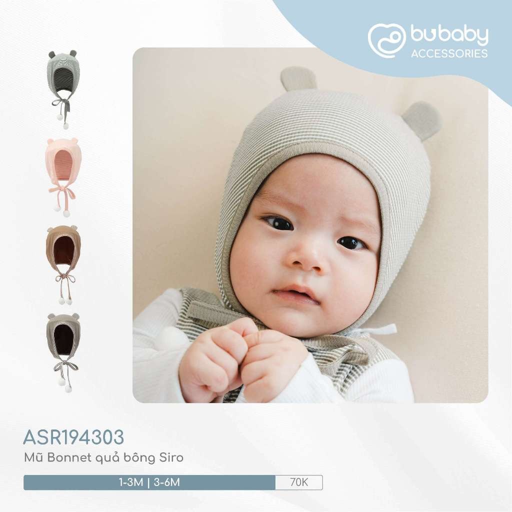 Mũ buộc dây tai thỏ Siro sơ sinh cho bé gái mềm mại, dễ thương - BU Siro ASR194321 | Phụ kiện BuBaby chính hãng