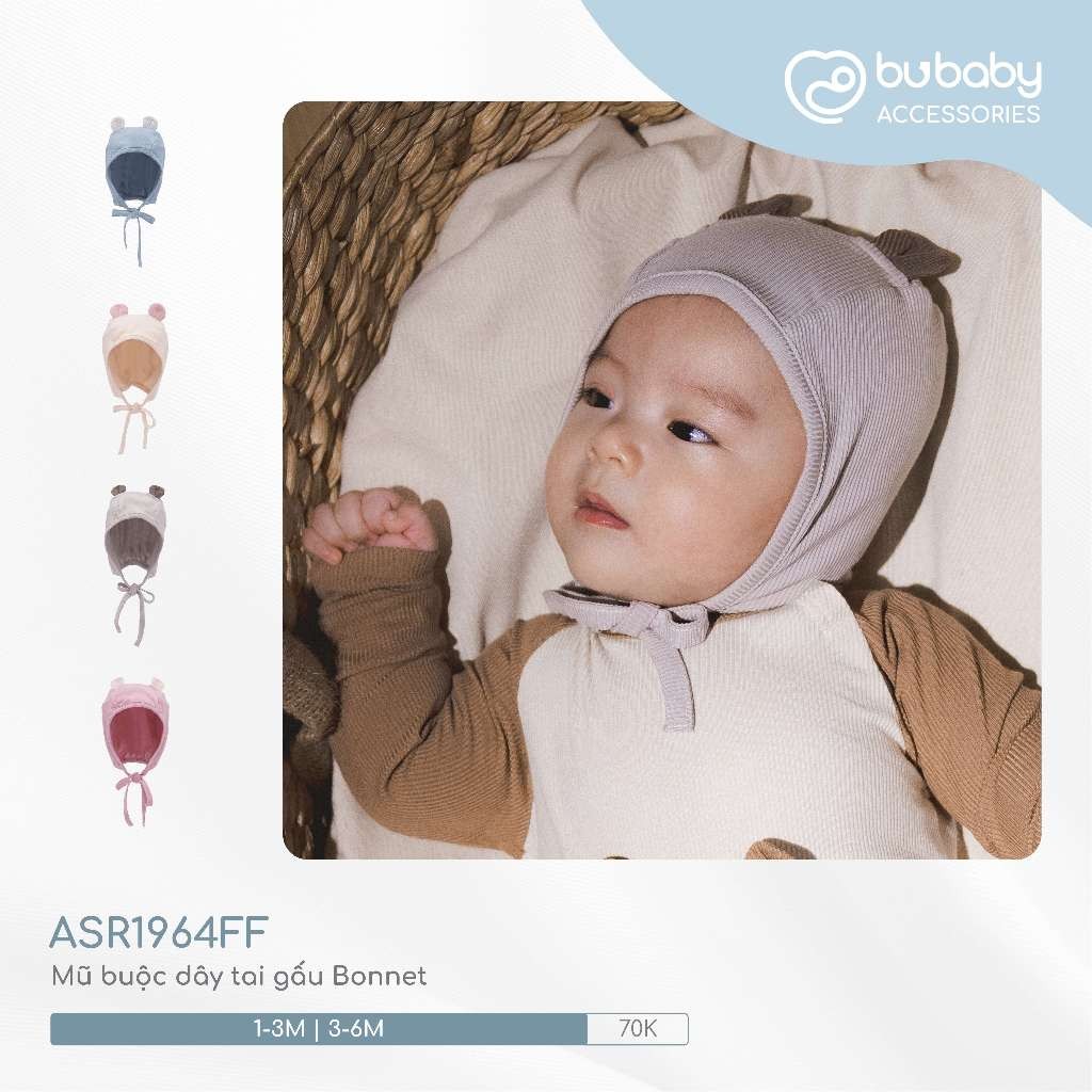 Mũ buộc dây tai thỏ Siro sơ sinh cho bé gái mềm mại, dễ thương - BU Siro ASR194321 | Phụ kiện BuBaby chính hãng