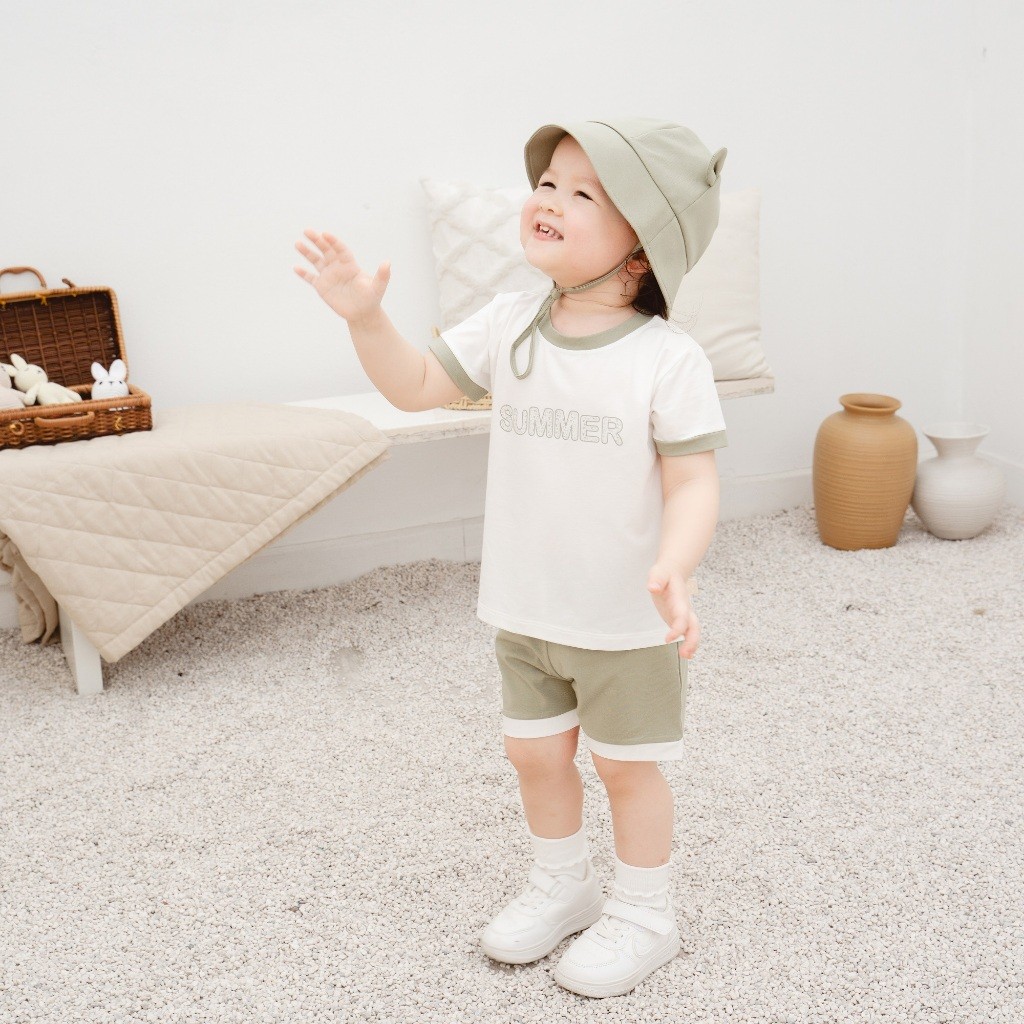 (6M-5Y) Bộ quần áo ngắn tay cổ tròn Muda Bubaby cho bé trai, Bu baby bé gái - Kyomi BBC1304MD