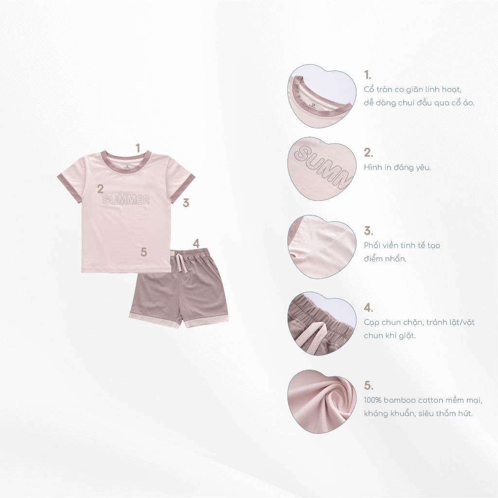 (6M-5Y) Bộ quần áo ngắn tay cổ tròn Muda Bubaby cho bé trai, Bu baby bé gái - Kyomi BBC1304MD