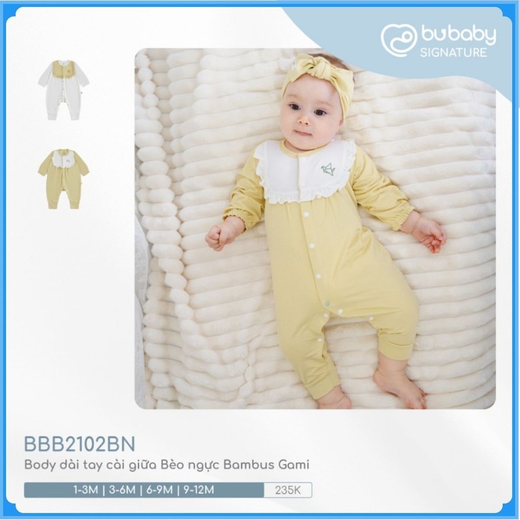 (0-12M) Body dài tay cài giữa bèo ngực BBB2102BN Bambus Gami - BU Baby sơ sinh - Quần áo Bu baby