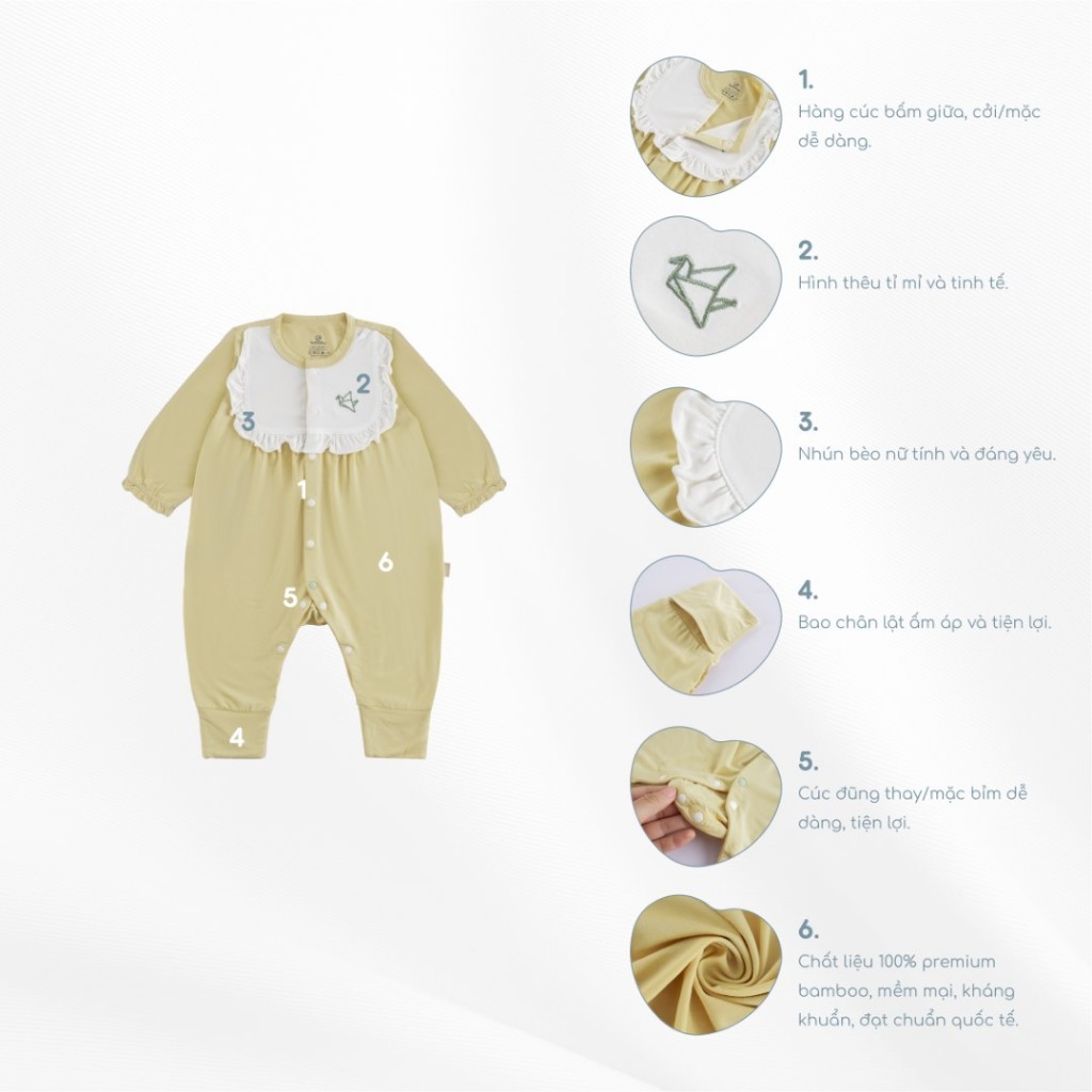(0-12M) Body dài tay cài giữa bèo ngực BBB2102BN Bambus Gami - BU Baby sơ sinh - Quần áo Bu baby
