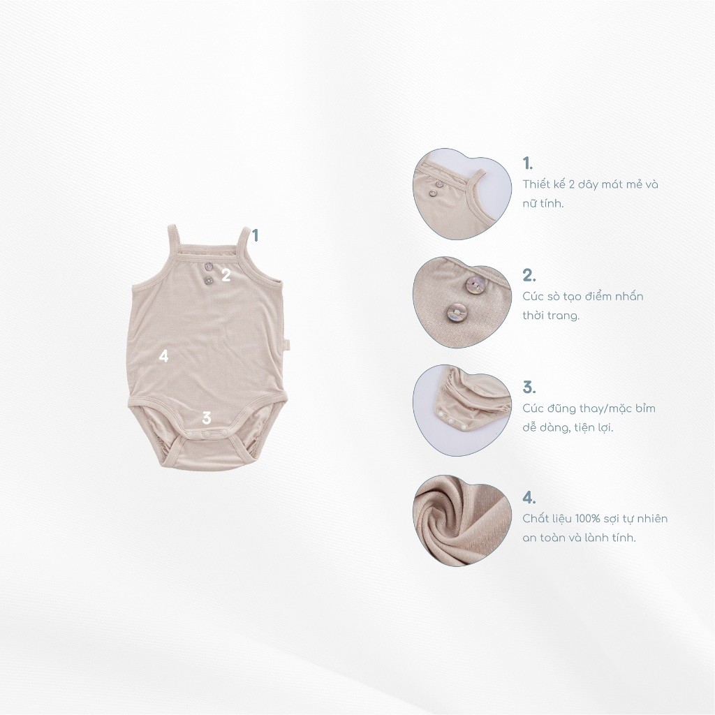 (1M-12M) Bộ đồ liên thân 2 dây sơ sinh BSR250001 - Bu baby sơ sinh -Quần áo BU Baby  Siro