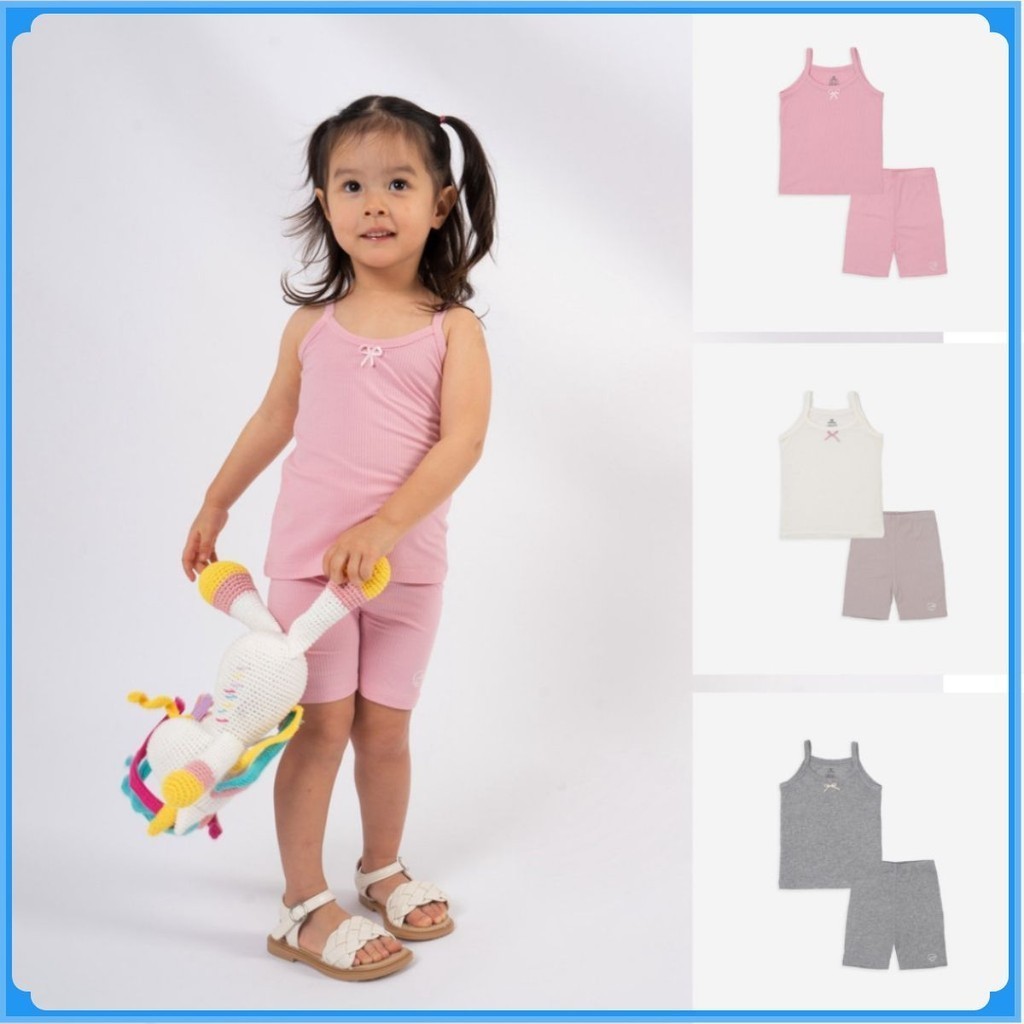 (1Y-4Y) BU Baby - Bộ Quần Áo Hè cho bé gái, Bộ 2 Dây bé gái vải Sợi Gỗ Sồi Molist, Bộ Cộc BU Chính Hãng BMD153102