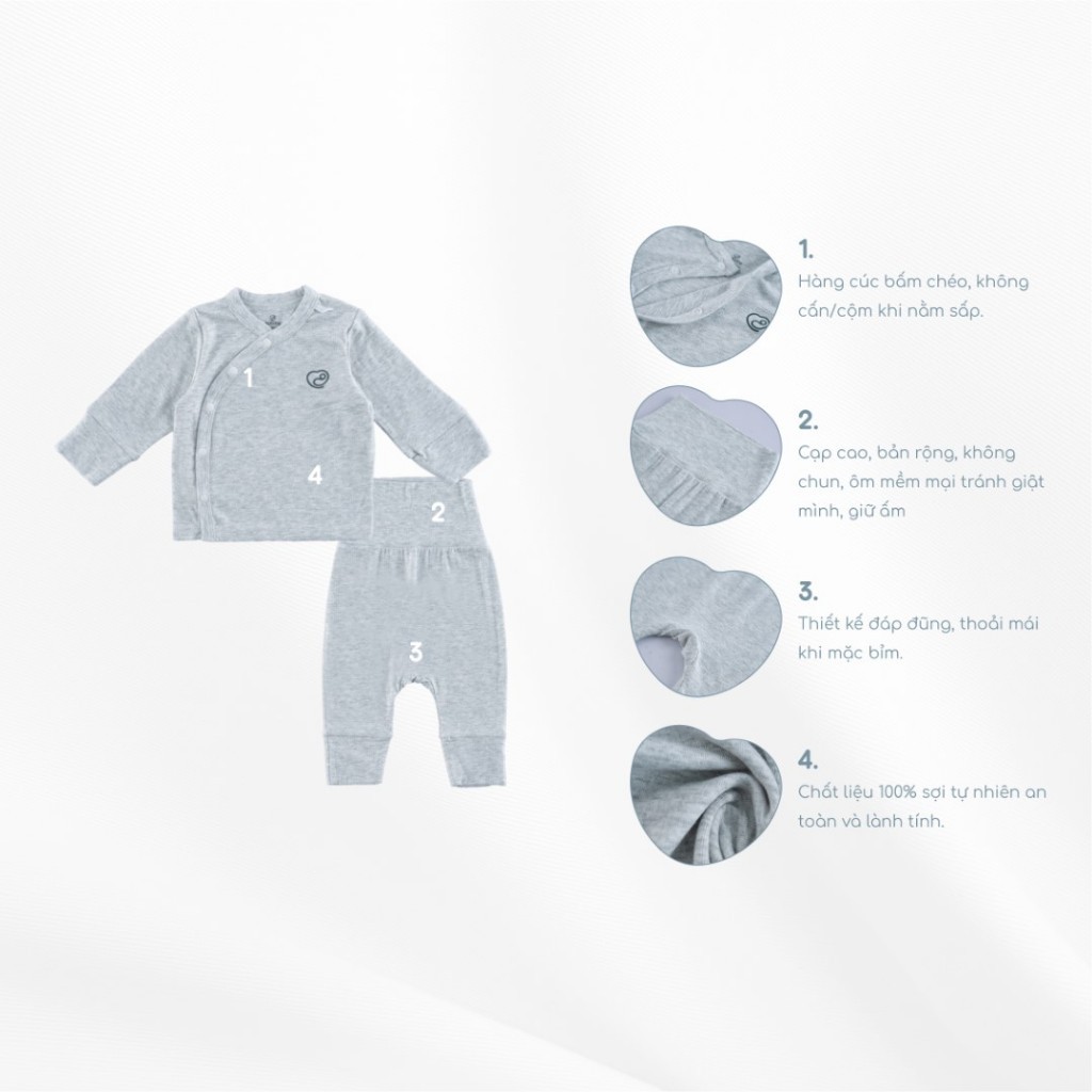(0-3M)  Bộ dài tay cài chéo BSR110803 Siro cho bé sơ sinh - BU Baby sơ sinh - Quần áo Bu baby