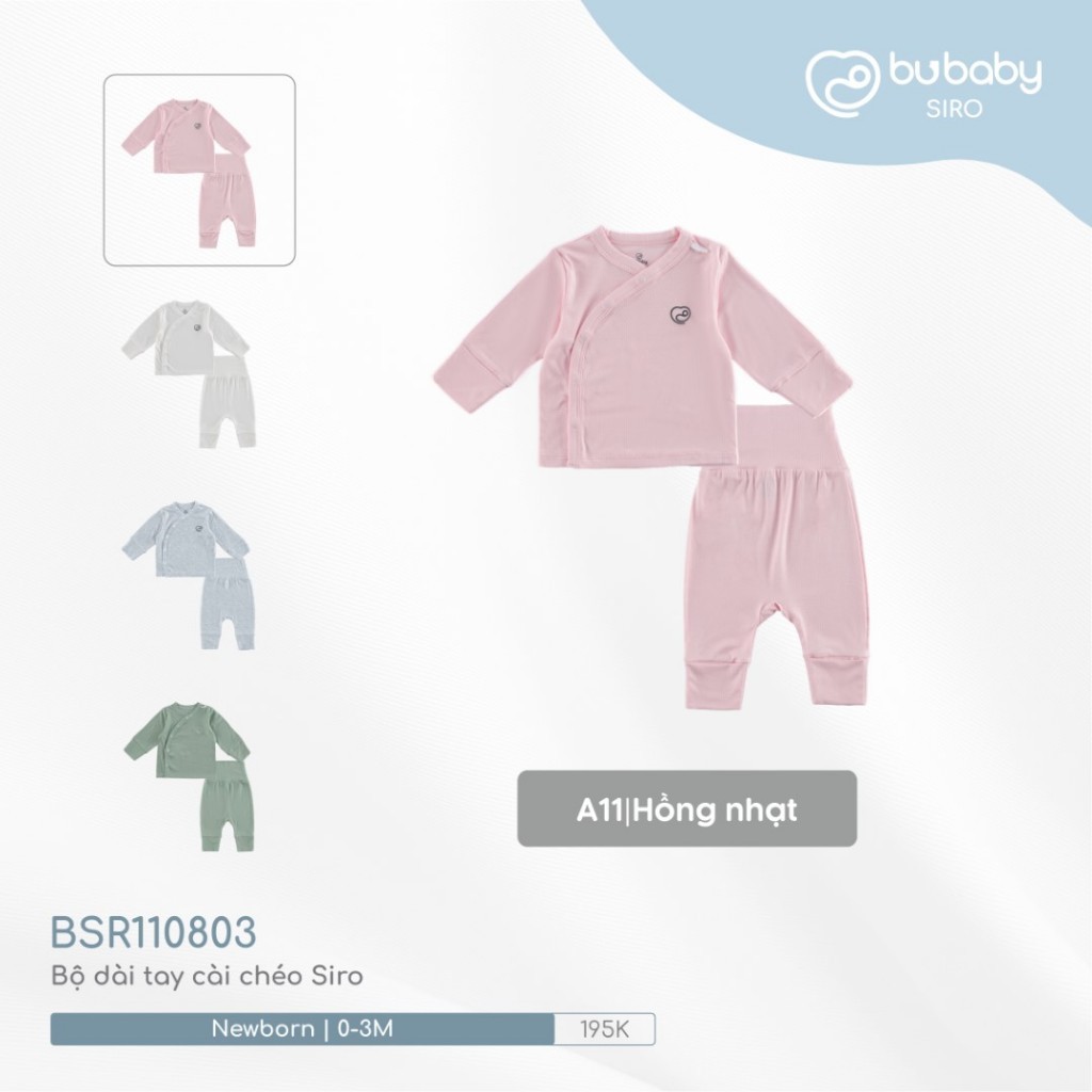 (0-3M)  Bộ dài tay cài chéo BSR110803 Siro cho bé sơ sinh - BU Baby sơ sinh - Quần áo Bu baby