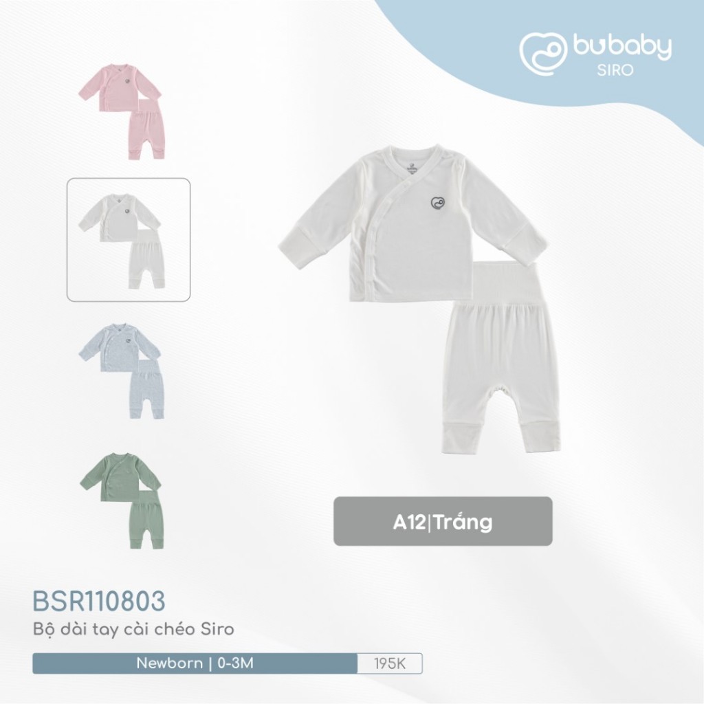 (0-3M)  Bộ dài tay cài chéo BSR110803 Siro cho bé sơ sinh - BU Baby sơ sinh - Quần áo Bu baby