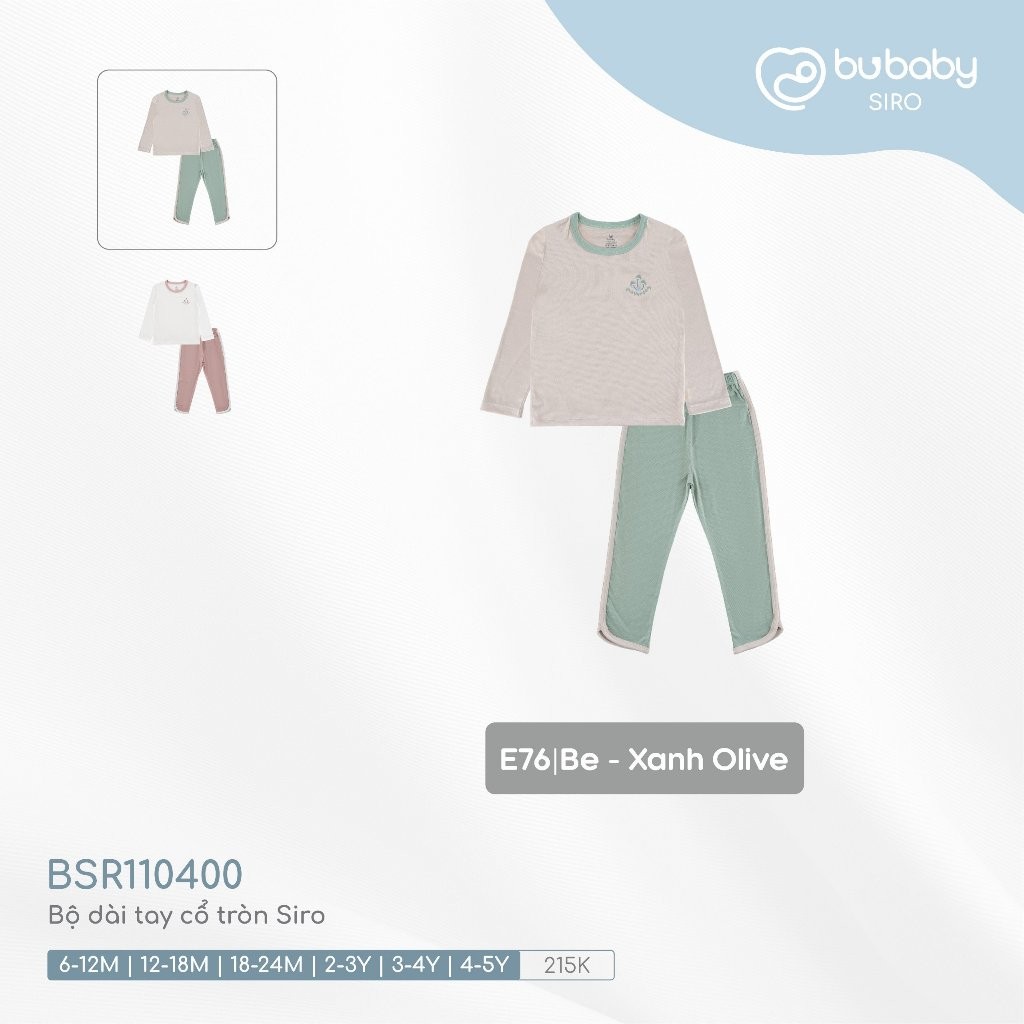 (6M-5Y) Bộ dài tay cổ tròn Siro - BSR110400 - Bubaby bé trai - Bu baby bé gái