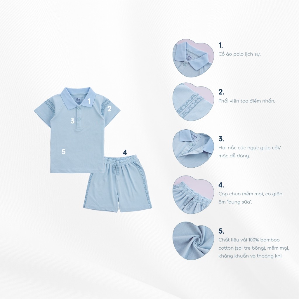 (3Y-5Y)Bộ quần áo ngắn tay cổ Polo Ponie cho bé trai, bé gái - Ponie BPN130300 | Bu baby bé trai - Bu baby bé gái