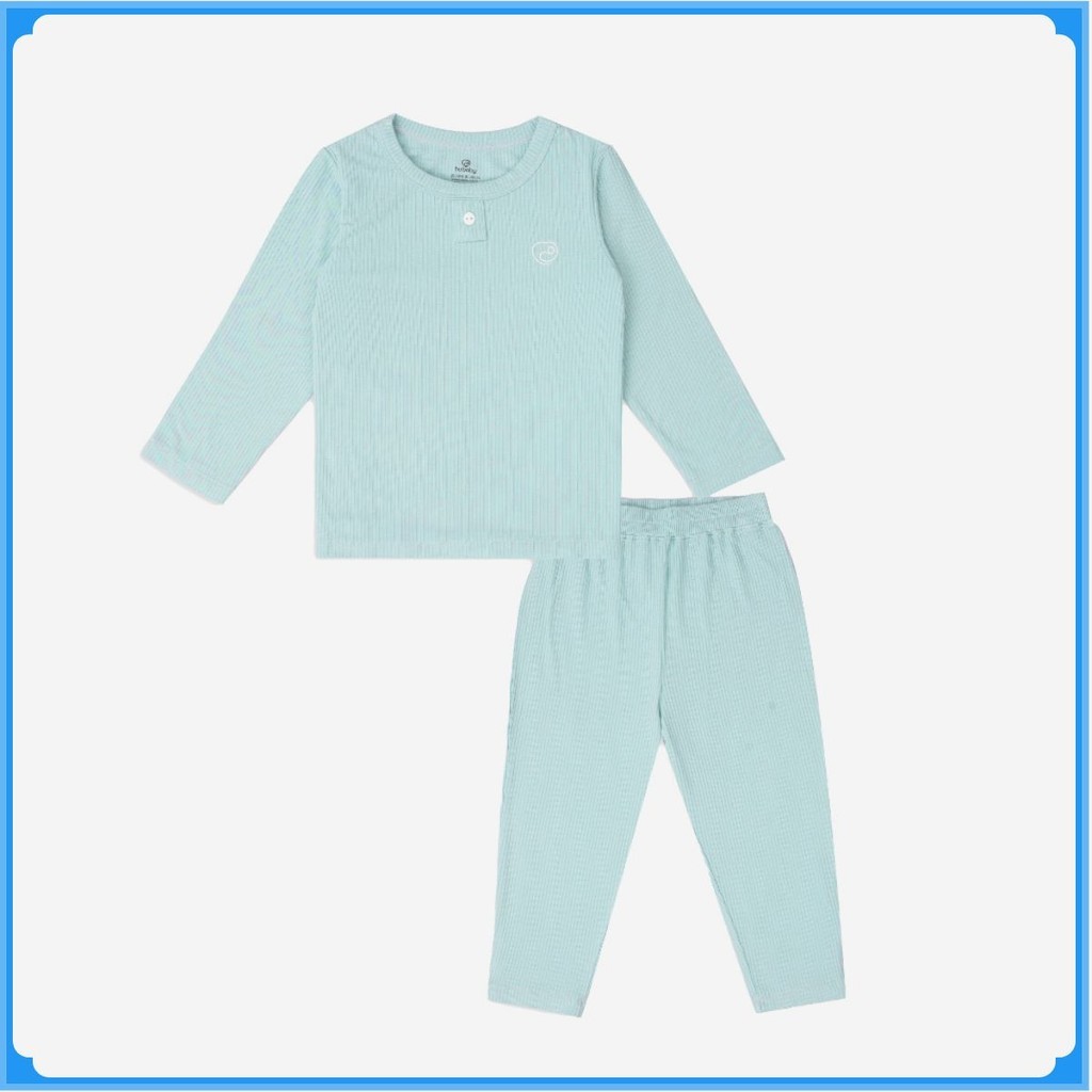 (6M-3Y-Xanh bạc hà) Bộ quần áo dài tay cổ trụ BuBaby cho bé chất liệu sợi gỗ sồi - Molist BMD110300 BPN110301