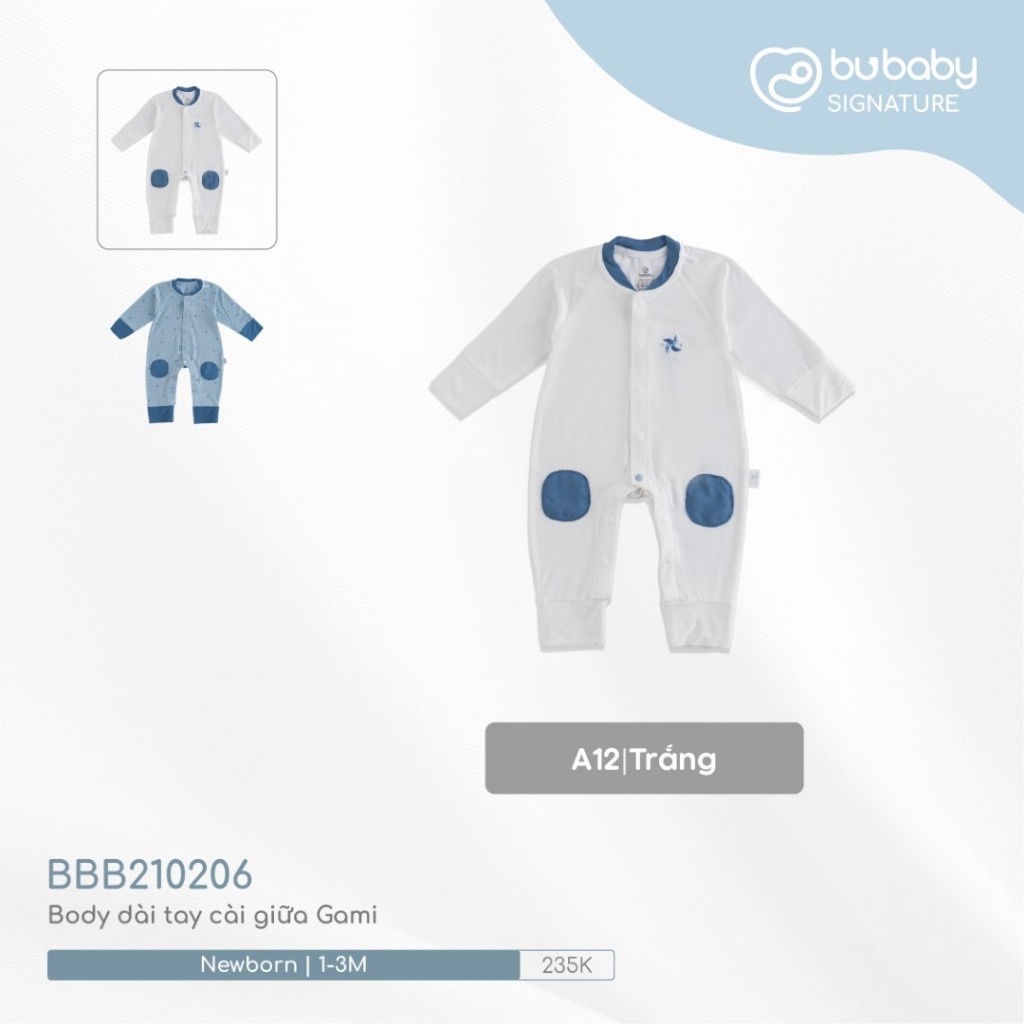 (0-3M) Body dài tay cài giữa Gami BBB210206 Bu baby cho bé sơ sinh - BU Baby sơ sinh