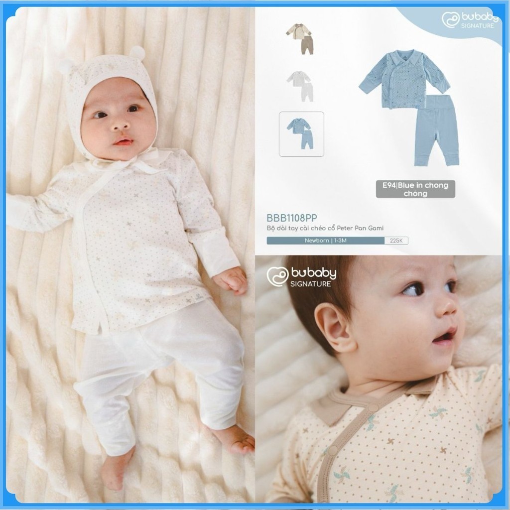(0-3M) BU Baby sơ sinh - BBB1108PP Bộ dài tay cài chéo cổ Peter Pan Gami cho bé sơ sinh