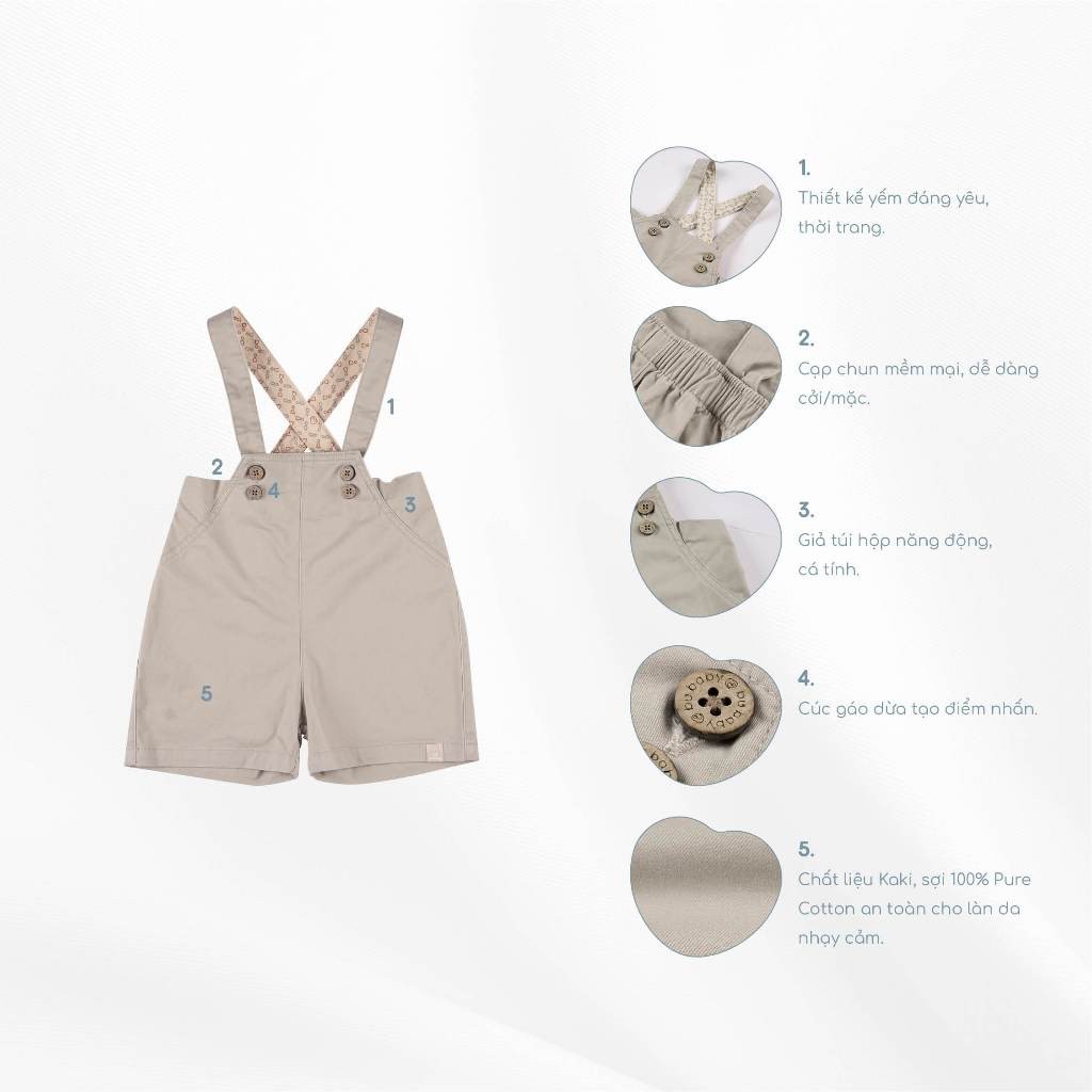 (1Y-5Y) Quần yếm đùi kaki cap chun cho bé - Quần áo BuBaby Kaki BCT433202