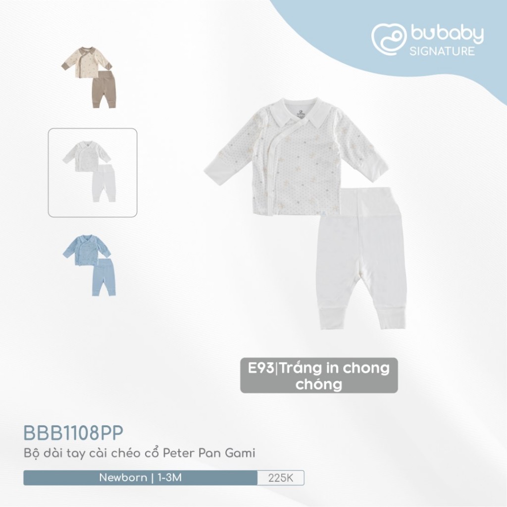 (0-3M) BU Baby sơ sinh - BBB1108PP Bộ dài tay cài chéo cổ Peter Pan Gami cho bé sơ sinh