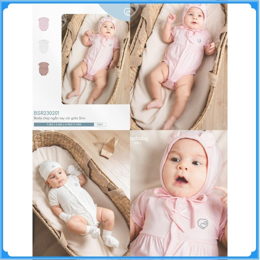 (1M-12M) Bộ đồ liền thân ngắn tay cài giữa Siro BSR230201 BSR230202 -  Bu baby sơ sinh - Bu baby cho bé Quần áo BU Baby