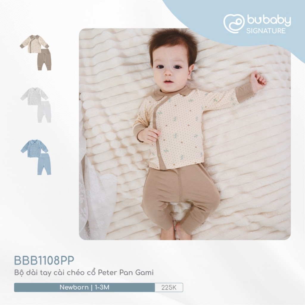 (0-3M) BU Baby sơ sinh - BBB1108PP Bộ dài tay cài chéo cổ Peter Pan Gami cho bé sơ sinh
