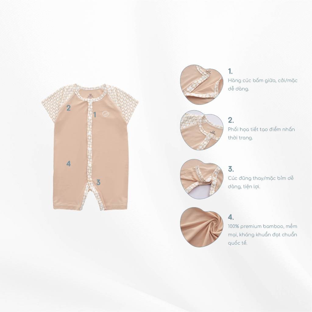 (1-3M-Hồng) Body ngắn tay cài giữa Bambus Iconic cho bé Bu baby sơ sinh - Bambus BBB2302IN