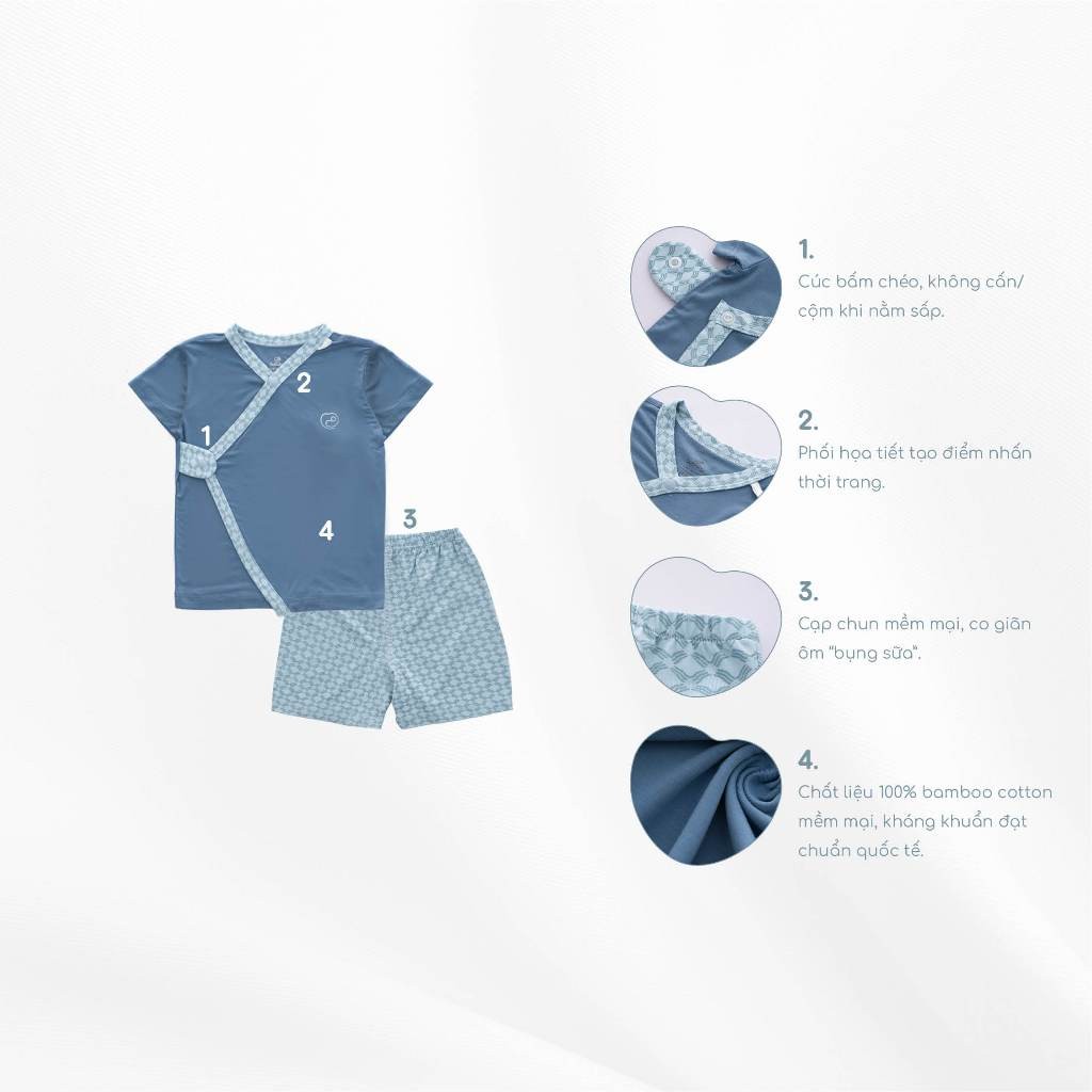 (0-12M) Bộ ngắn tay cài chéo Bambus Iconic cho bé sơ sinh - Bambus BBB1308IN | Quần áo BuBaby chính hãng