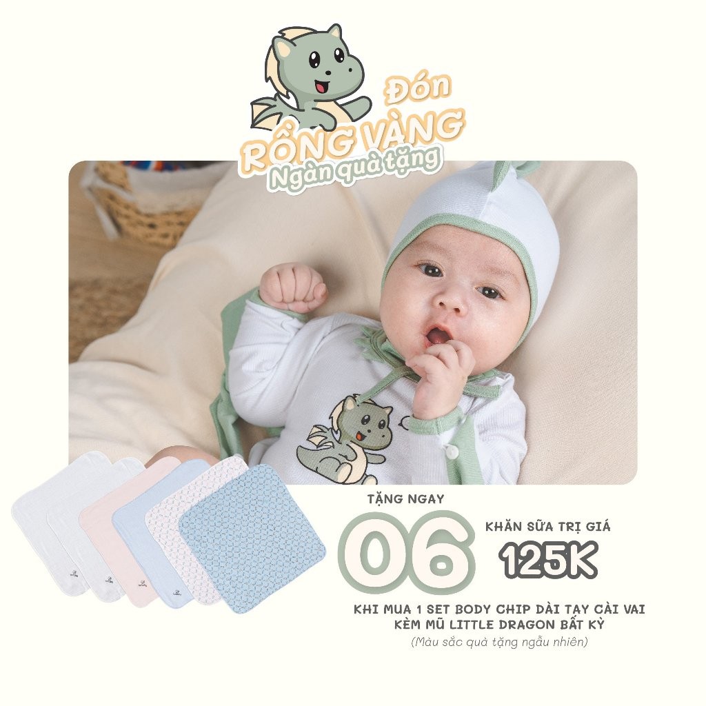 Bodychip dài tay cài vai kèm mũ Little Dragon NEW  Bubaby - BSR2101KM