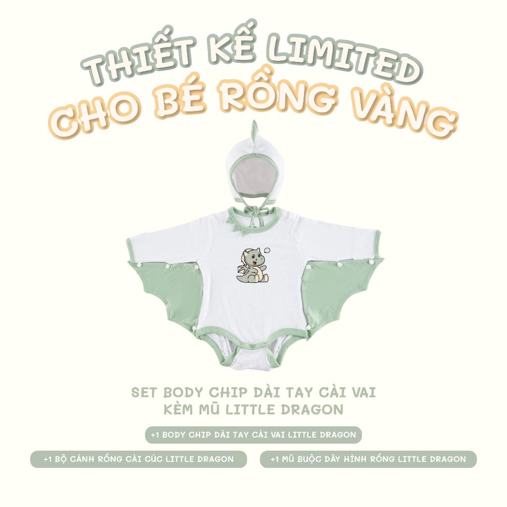 Bodychip dài tay cài vai kèm mũ Little Dragon NEW  Bubaby - BSR2101KM