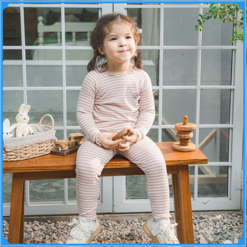 (1Y-5Y) Bộ quần áo dài tay Cổ tròn bèo BSR1104ST Siro Stripy - Bu baby bé trai – Bubaby bé gái – Quần áo Bubaby