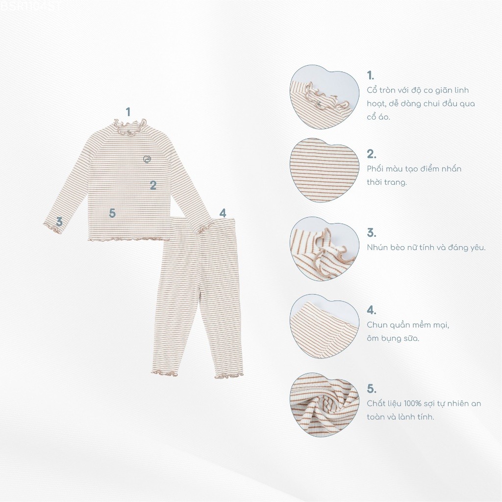 (1Y-5Y) Bộ quần áo dài tay Cổ tròn bèo BSR1104ST Siro Stripy - Bu baby bé trai – Bubaby bé gái – Quần áo Bubaby