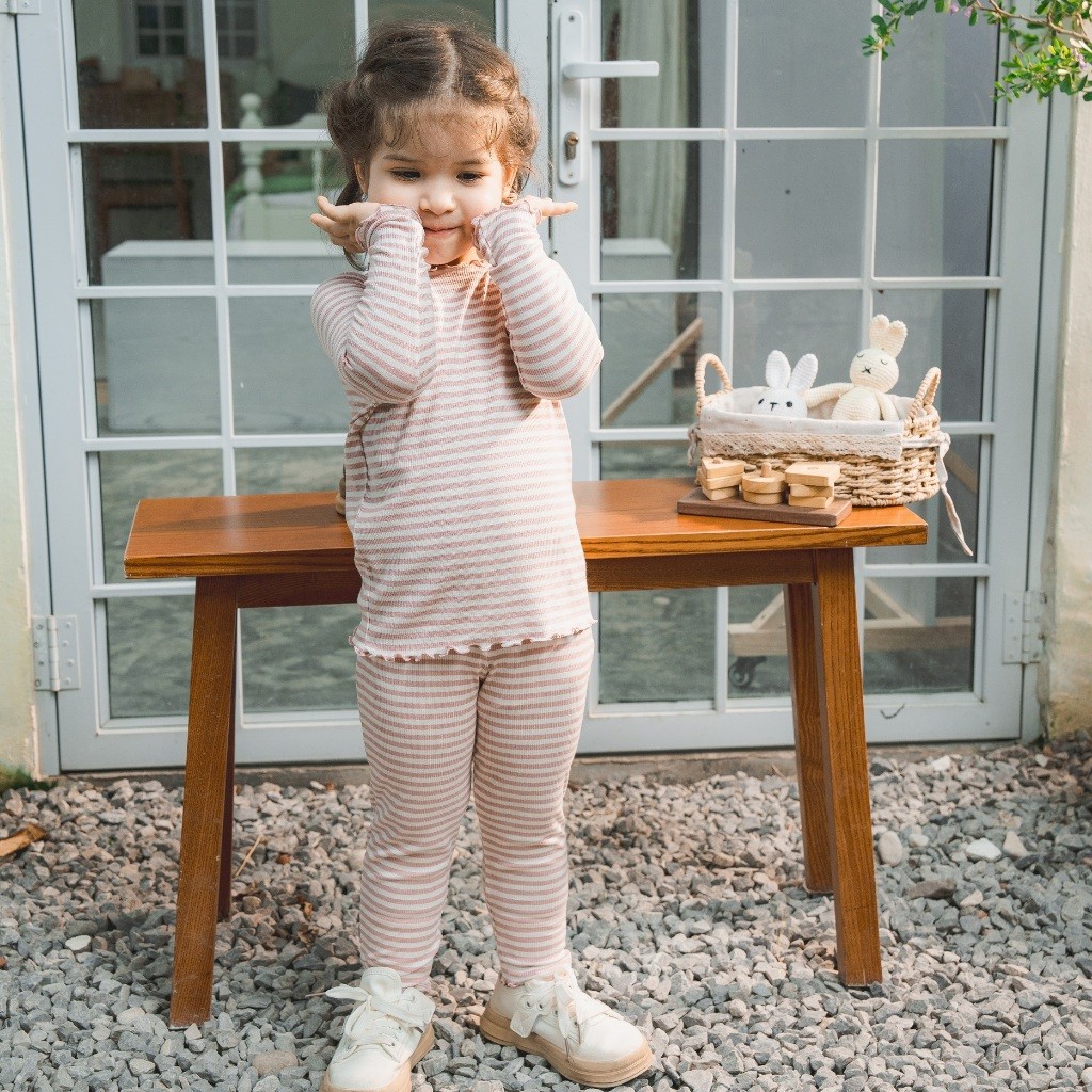 (1Y-5Y) Bộ quần áo dài tay Cổ tròn bèo BSR1104ST Siro Stripy - Bu baby bé trai – Bubaby bé gái – Quần áo Bubaby